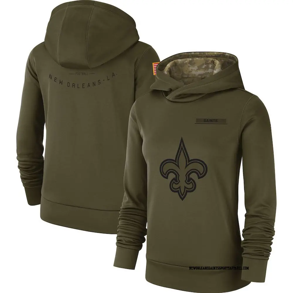 Olive Women's New Orleans Saints 2018 Salute to Service Team Logo Performance Pullover Hoodie